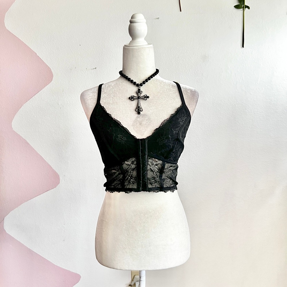 Gothic Corset Tank Top Lace Trim SZ Medium Punk Goth Emo Alt